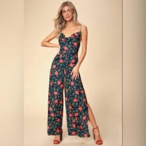 Finders Keepers Hana Wide Leg sleeveless jumpsuit in navy floral size medium
